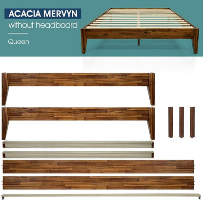 Acacia Mervyn Queen Size Bed Frame, Queen Platform Bed Frame, Mid Century Wood Bed Compatible with All Mattress Types, Wood Slats Support, Queen Bed Frame, Caramel