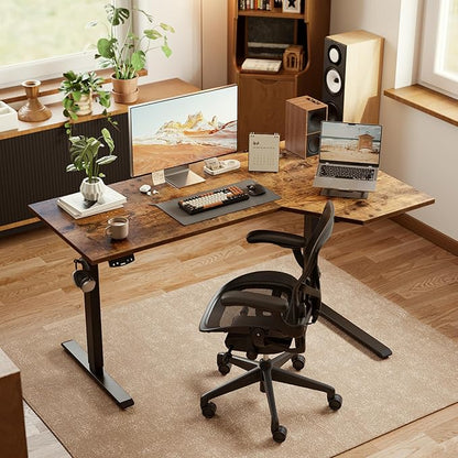 Agilestic Electric Standing Desk, Height Adjustable Desk, 63 x 35 Inch Sit Stand up for Work Office Home, L Shaped Ergonomic Rising Computer Table with Memory Preset, Rustic Brown