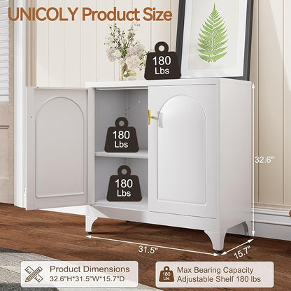 UNICOLY Buffet Cabinet with Storage, 33" H Side Board Storage Cabinet with Doors and Shelves, Metal Sideboard Cabinets for Dining Room, Living Room, White