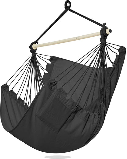 PNAEUT Hammock Chair Hanging Rope Swing for Outside Indoor for Bedroom, Outdoor, Patio (Night Gray)