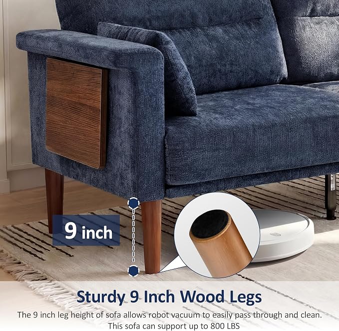 Vipbear 69" Loveseat Sofa,Modern Couches for Small Spaces,Blue Chenille Love Seat Couch for Living Room,Bedroom,Apartment,Office,Deep Seat,Armrest Tabletop,Throw Pillow