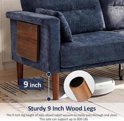 Vipbear 69" Loveseat Sofa,Modern Couches for Small Spaces,Blue Chenille Love Seat Couch for Living Room,Bedroom,Apartment,Office,Deep Seat,Armrest Tabletop,Throw Pillow
