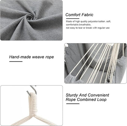 Hammock Chair, Hanging Rope Swing Seat with 2 Cushions,Macrame Hanging Chair Side Pocket with High Load-Bearing Metal Rod,for Indoor, Outdoor, Extra Comfortable