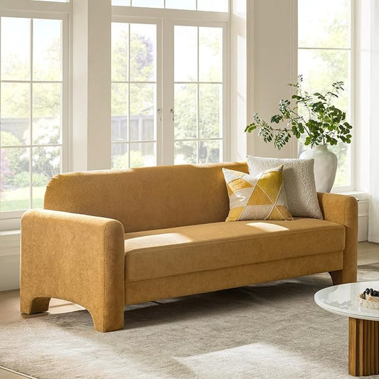 HULALA HOME 84" Modern Curved Sofa, 3 Seater Sofa for Living Room, Camel