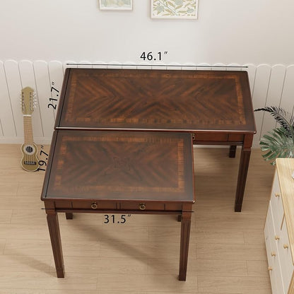 Small Writing Desk With 2 Storage Drawers, 31.5" Home Office Desks , Elegant Wood Writing Desks with Carved Legs, Classic Vanity Dressing Table For Small Space Easy Assembly Caramel Brown SSZ-D1258