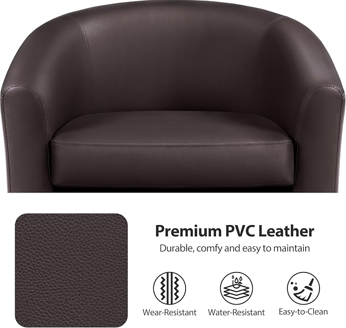 Topeakmart Accent Chair, Modern and Comfy Faux Leather Barrel Upholstered Club Chair with Wooden Legs for Living Room Bedroom, Set of 2, Espresso