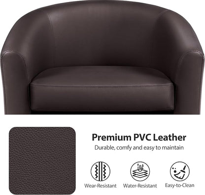 Topeakmart Accent Chair, Modern and Comfy Faux Leather Barrel Upholstered Club Chair with Wooden Legs for Living Room Bedroom, Set of 2, Espresso