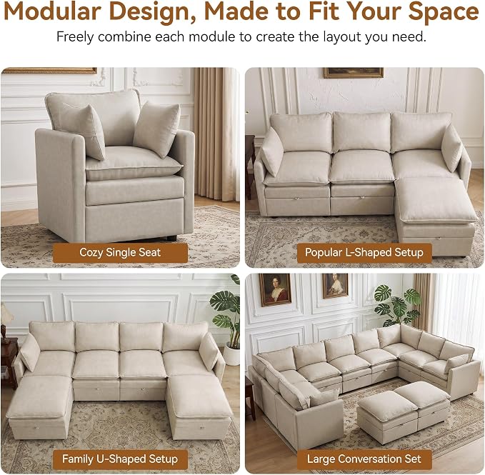 30" Beige Faux Leather Storage Sofa Chair, Single Accent Chair with Ottoman | Modern Upholstered Deep Seat Sofa Chair, Comfort for Reading, Lounging, and Small spaces, Armchair for Living Room, Bedroom