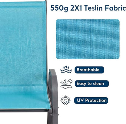 Arlopu 5 Piece Outdoor Patio Dining Set (Umbrella not Included), Porch Furniture with 4 Textline Chairs, 1 Square Glass Table for Garden, Backyard and Poolside, Lawn (Blue)