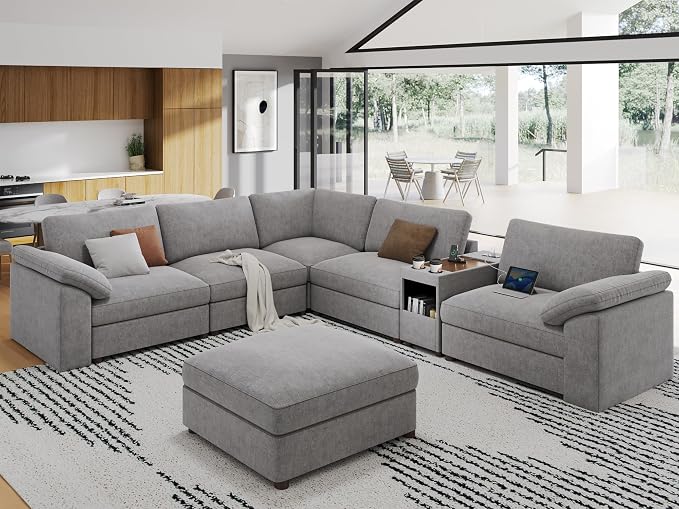 EASE MOOSE Modular Sofa,Oversized L Shape Sectional Sofa,Grey