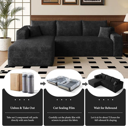 AUGOP 96" Sectional Couches for Living Room Modern Modular Sofa with L-Shape Couchs Upholstered Boneless Couch Deep Seat Sectional Couch with Chaise (Black, 96" Left Facing Chaise+2Seaters)