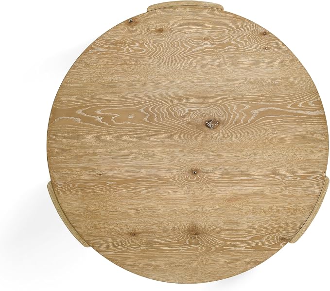 Furniture of America Carys 42” Round Coffee Table, Solid Rubberwood & Oak Veneer, Modern Wood Living Room Table with Plinth Base, Oak Finish
