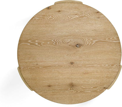 Furniture of America Carys 42” Round Coffee Table, Solid Rubberwood & Oak Veneer, Modern Wood Living Room Table with Plinth Base, Oak Finish