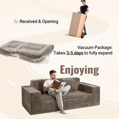 77'' Modern Cloud Loveseat Sofa in Chenille, Deep Seat Boneless Couches Includes 2 pcs Pillows for Living Room, Bedroom, Apartment(Coffe)