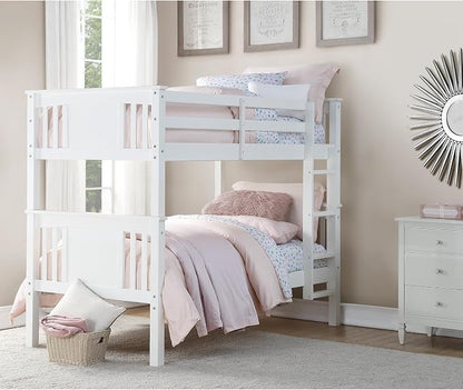 DHP Dylan Convertible Wood Bunk Bed, Stackable and Detachable Bed Frames for Kids and Teens, with Ladder, High Guardrail, Wood Slats, No Boxspring Required, Twin-Over-Twin, White