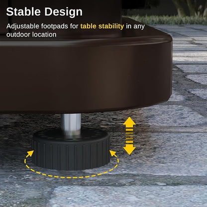 EAST OAK 28'' Stainless Steels Fire Pits Table, 50,000 BTU Upgraded Steel Gas FirePit for Outdoor, Outside Patio, CSA Certified Fire Table with Magnetic Lid, Cover-Storage Basket and Lava Rock, Brown