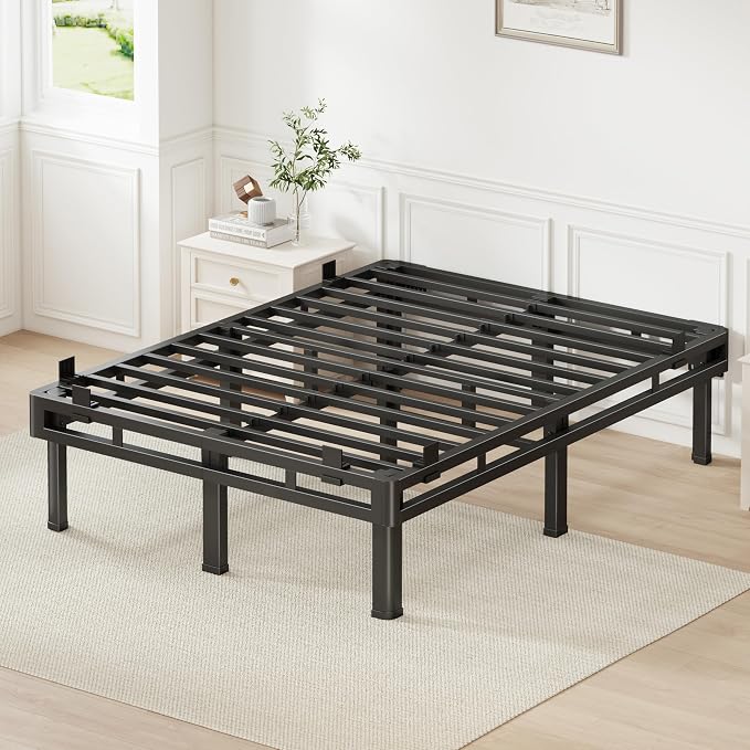 Superay Full Bed Frame, 16 inch Metal Bed Frame & Box Spring 2 in 1 Design, Double Layer Bed Frame with Rounded Legs, Heavy Duty Platform Support 4000lbs, with Matress Gasket & headboard Adapter