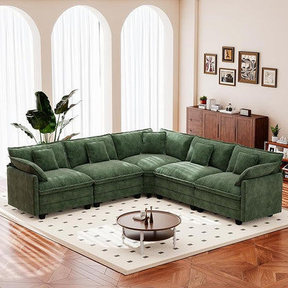 113.8" Modular Sectional Sofa,Cloud Couch for Living Room,Modern Deep Seat Sofa 5 Seater Chenille Fabric Comfy L Shaped Couches with Throw Pillows for Apartment