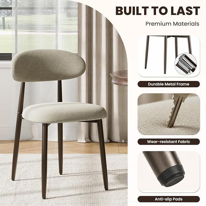 MALOL Dining Chairs Set of 6, Upholstered Kitchen & Dining Room Chairs with Curved Back and Bronze Metal Legs, Comfortable Modern Dining Side Chairs for Dining Room, Kitchen, Camel