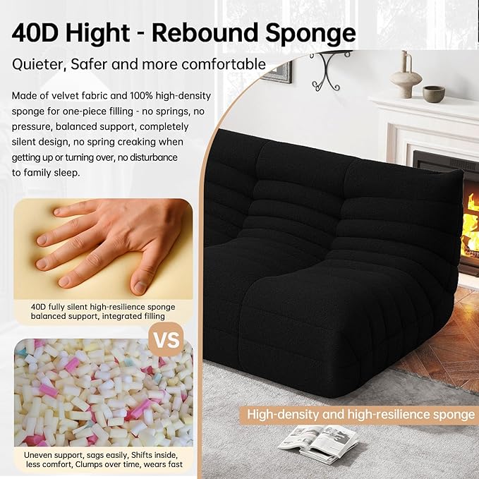WHGBJA Bean Bag Chairs for Adults with Memory Foam Couch, Loveseat Sofa Chair for Bedroom, Living Room, Reading, Gaming Floor Sofa Couch, Boneless, Comfy