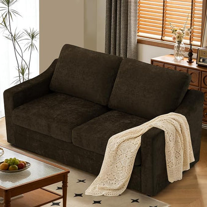 67” Chenille Loveseat Sofa w/Comfortable Back Cushions, Brown | Modern 2-Seat Couch w/Deep Seat Space, Upholstered 2 Seaters Sofa w/High Resiliency Foam for Living Room