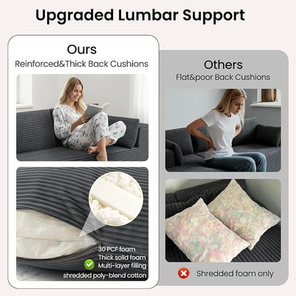106" Cloud Sectional Boneless Couches for Living Room, Modular L Shaped Couch with Deep Seat Oversized Left Facing Chaise, Memory Foam Compressed Spineless 3 Seater Sofa for Bedroom Apartment, Grey