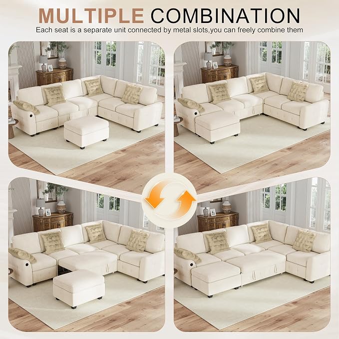 Hanherry Sectional Couch with Pull Out Sofa Bed,Chenille Sleeper Sofa with Storage Ottoman & USB Charging,Comfy L Shaped Modular Couches for Living Room,Apartment