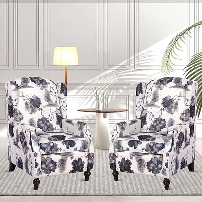 Wingback Recliner Chair with Massage and Heat, Tufted PU Leather Push Back Arm Chair for Living Room Vintage Recliner Chair with Remote Control, Padded Cushion, Backrest (Ink Blue-2)