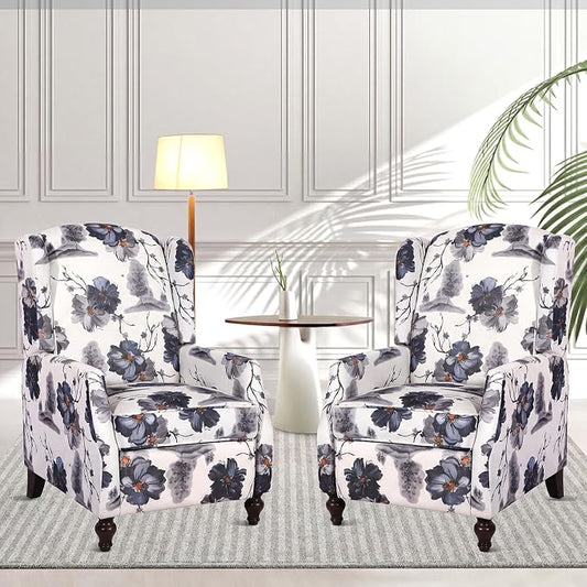 Wingback Recliner Chair with Massage and Heat, Tufted PU Leather Push Back Arm Chair for Living Room Vintage Recliner Chair with Remote Control, Padded Cushion, Backrest (Ink Blue-2)