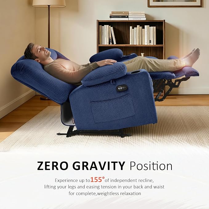 MCombo 55.9" Zero Gravity Power Loveseat Recliner with Heat and Vibration Massage, Reclining Loveseat Sofa with USB Ports, Cup Holders for Living Room, Fabric PR648SET (Navy Blue)
