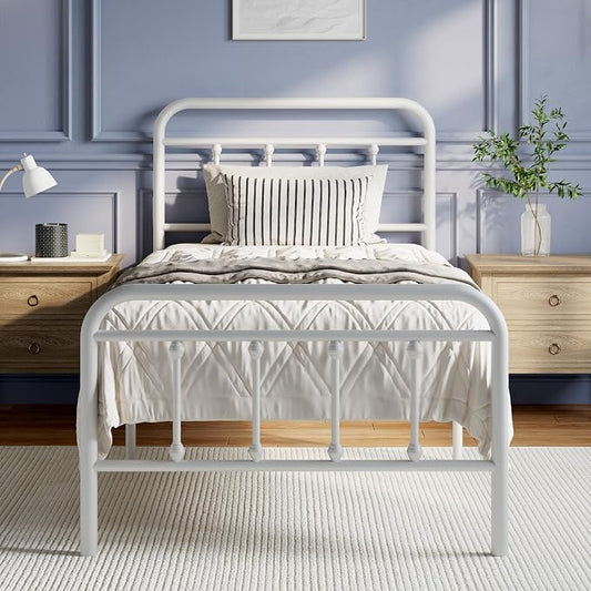 Novilla Metal Bed Frame Twin Size - Modern Minimalist Victorian Style with Headboard/Footboard, Heavy-Duty Steel Slats/Underbed Storage/No Box Spring Needed/Easy Assembly/Noise Free/White