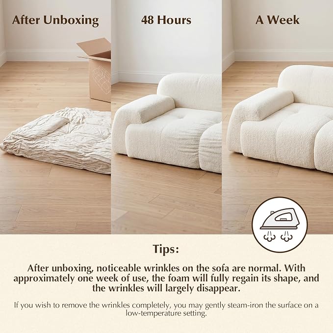 118'' Modular Sectional Cloud Couch Boneless Couches, Oversize Curved Sectional Couches for Living Room, Deep Seat Couch Lambswool Sofa with Ottoman & Throw Pillows, No Assembly, HR Foam