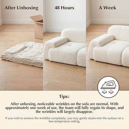 118'' Modular Sectional Cloud Couch Boneless Couches, Oversize Curved Sectional Couches for Living Room, Deep Seat Couch Lambswool Sofa with Ottoman & Throw Pillows, No Assembly, HR Foam
