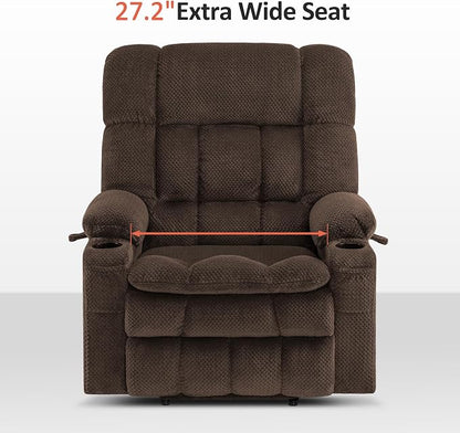 MCombo Oversized Power Lift Recliner Chair for Elderly, Dual Motor Lift Chair with Heat and Massage, Lay Flat Lift Chair for Big and Tall, Cup Holders, Fabric R7891 (Large-Wide, Mocha)