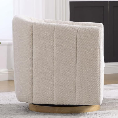 Swivel Barrel Chair, 360 Degree Round Swivel Accent Chair for Living Room, Mid Century Modern Upholstered Accent Chair,Comfy Tufted Sofa Armchairs for Bedroom,Nursery,Chenille,Beige