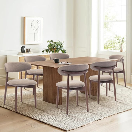 COLAMY Wooden Dining Chairs Set of 6, Modern Fabric Upholstered Kitchen Side Chairs, Farmhouse Dining Room Chair with Foot Pegs, Camel