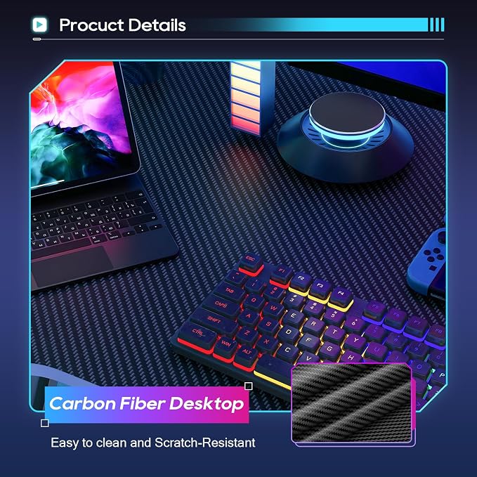 BestOffice 39" Gaming Desk Computer Gaming Desk Z Shaped Gaming Workstation Ergonomic Gaming Table with Headphone Hook for Game Players,Black&Blue