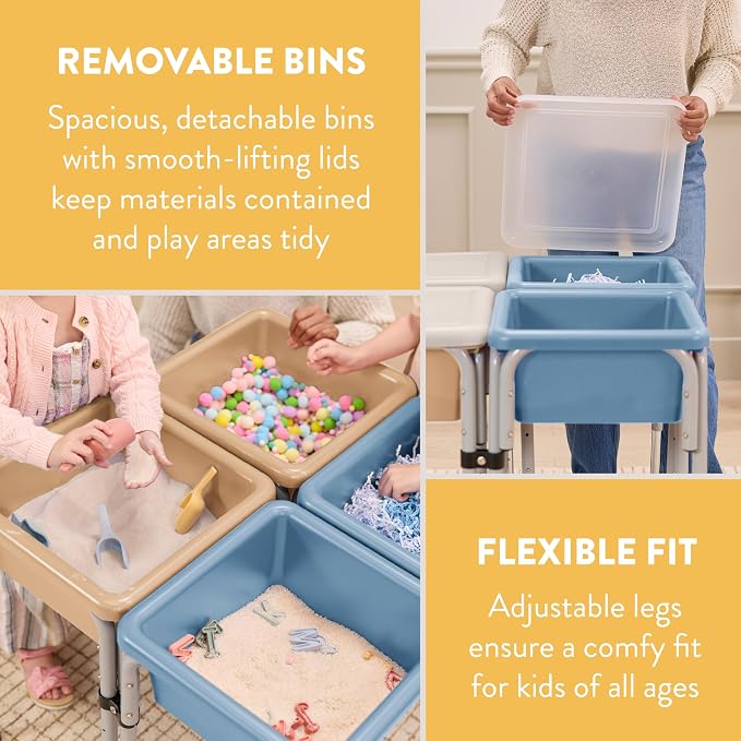 Back2School Express Adjustable Quad Sensory Tables with Lids, Children's Furniture, Sand/Powder Blue