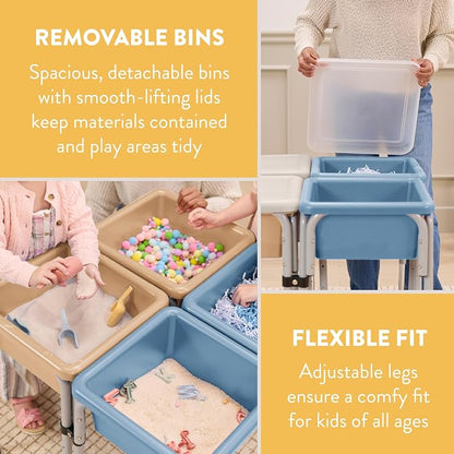Back2School Express Adjustable Quad Sensory Tables with Lids, Children's Furniture, Sand/Powder Blue