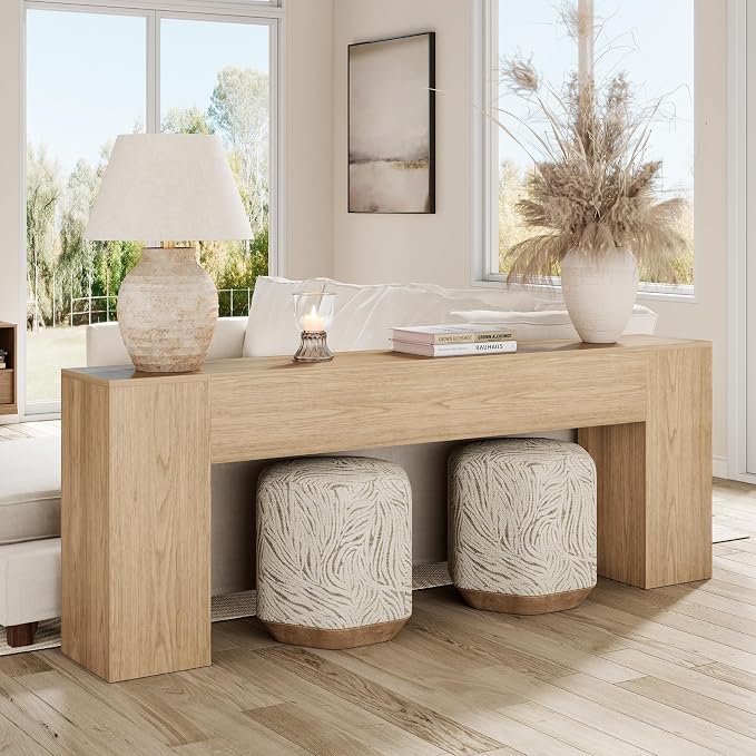 Epecoya 86-Inch Console Table for Living Room, Farmhouse Extra Long Entryway Table, Wood Sofa Table Behind Couch for Hallway, Entry Way, Entrance, Light Oak Brown