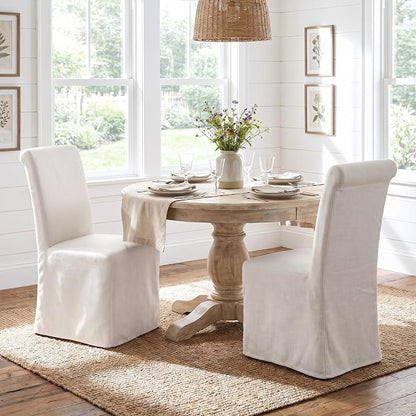 chairus Slipcovered Parsons Dining Chairs Set of 6, Upholstered Dining Room Chairs with Washable Linen Cover & High Back, Modern Farmhouse Wooden Side Kitchen Chairs, Cream White