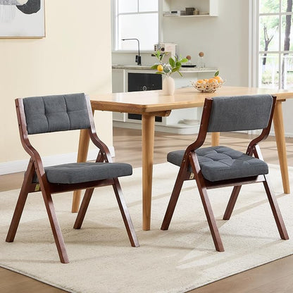 Folding Chairs with Cushion Set of 2,Padded Foldable Dining Chairs,Portable Wooden Folding Dining Chairs for Dining Room Kitchen Wedding Party Indoor Linen Walnut Darkgrey
