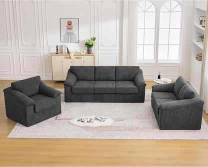 Oversized Boneless Couch Sets, Modern 3 Seater Sofa, Loveseat Sofa with Accent Chair, Floor Cloud Couch Sets with Extra Comfy Soft Deep Seats for Living Room, No Assemby, Set of 3, Dark Gray