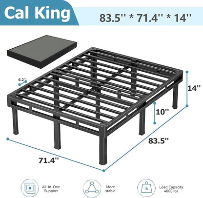 NKZ California King Box Spring, 14 inch All-in-One Box Spring with 9 Round Corner Legs, 4000lbs Heavy Duty Metal Mattress Foundation with Fabric Cover, Noise Free, Easy Assembly, Black