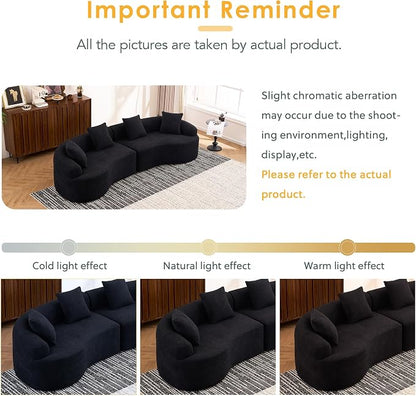 110.2" Curved Sectional Sofa,Luxury Wood Grain Chenille Fabric, Oversized Sectional Sofa,Compression Curved Couch for Living Room,No Assembly Needed(Black, 110.2 Inch)