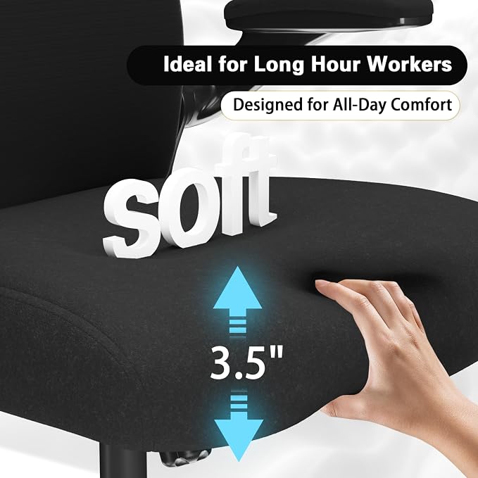 Ergonomic Home Office Chair – 4-Way Lumbar Support, 3.54" Extra-Thick Seat Cushion, Breathable Mesh Back, Flip-Up Arms, Swivel Computer Desk Chair for All-Day Sitting, 330LBS