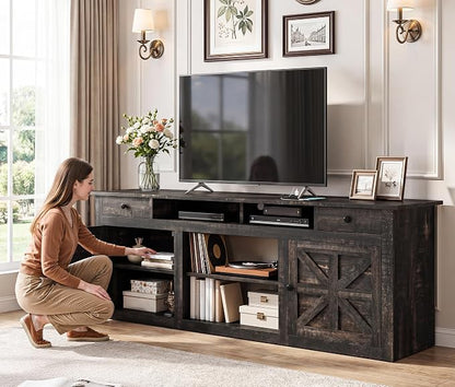 YITAHOME 70" Farmhouse TV Stand for 75/80 Inch TVs, Entertainment Center with Drawers, Adjustable Shelves & Built-in Power Outlet, Stable Anti-Tip TV Console Cabinet for Living Room, Rustic Oak