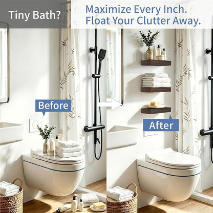 Floating Shelves for Wall, Bathroom Shelves Over Toilet, Wall Shelves & Book Shelf for Room, Hanging Shelf, Wooden Wall-Mounted Small Floating Shelves, 12 x 7 x 1.5 in (Smoke Gray, Set of 3)