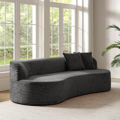 95" Modern Curved Compressed Sofa, All-Foam 3-Seater Cloud Couch with 2 Pillows, No Assembly Required Boneless Sofas for Living Room, Charcoal