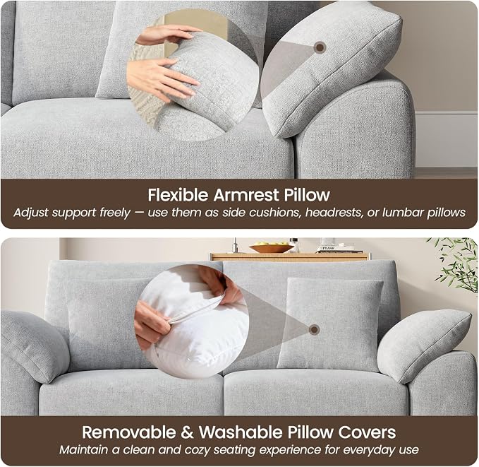 75.6" Modern Loveseat Sofa for Living Room, Cloud Boneless Couches with 4 Pillows, Mid Century Loveseat couches for Small Place, No Assembly Required, Light Grey